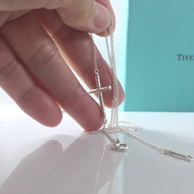 Tiffany & Co. Hammered Sideways Cross Necklace Picasso Silver w