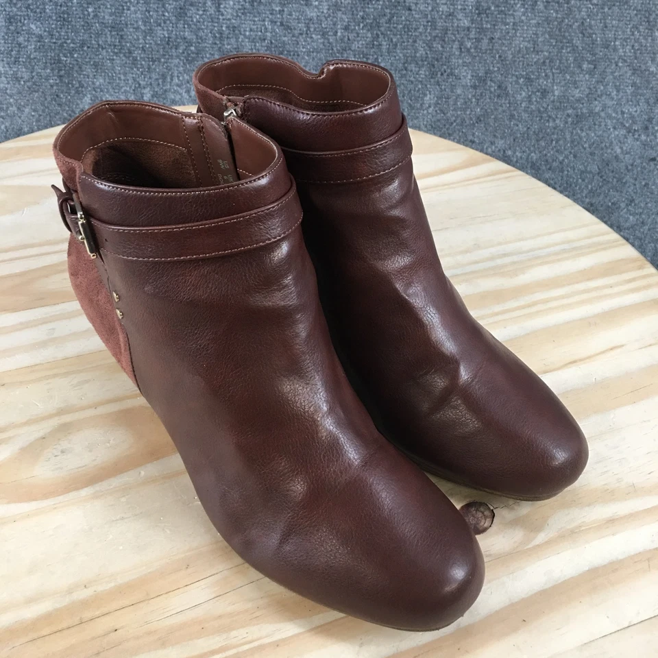 Dr. Scholls Boots Womens 9 Wide Double Bootie Brown Faux Leather Ankle Top Wedge - Image 3 of 4