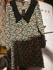 New look  blue black small print dress w collar long sleeves new tags size 10