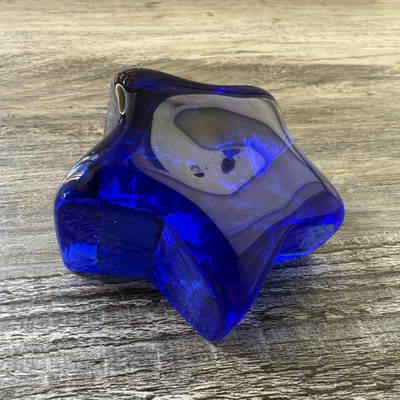 Fire And Light Recycled Glass 5 Point Star Paperweight Blue Cobalt Unsigned