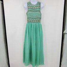 Adrianna Papell Evening Silk Beaded Maxi Gown Seafoam Green Size 4 Formal Dress