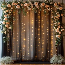 10x10ft Black Tulle Backdrop Curtains with Lights String for Parties,Wrinkle ...