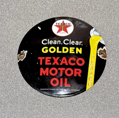 VINTAGE 1948 DOMED TEXACO GASOLINE PORCELAIN SIGN GAS OIL CAR TRUCK MOTORCYCLE
