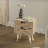 Nachttisch Mit Schubladen Beistelltisch Rattan Nachtkommode Eiche 40X30X50,5 Cm
