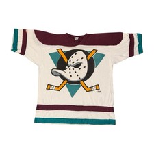 Vintage Mighty Ducks Shirt Gr. L weiß 90er Anaheim NHL Trikot Disney Grafik