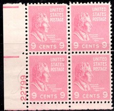 U S SCOTT 814 WILLIAM HENRY HARRISON PLATE BLOCK MNH