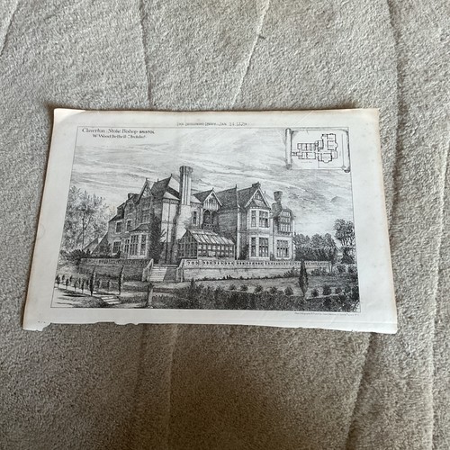 Antique Print 1879 BRISTOL - claverton - STOKE BISHOP - W WOOD BETHELL Architect