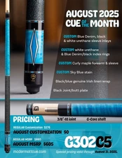 IN STOCK, McDermott G302 C5 Pool Cue w/ 12.75mm G-Core Shaft, FREE HARD CASE