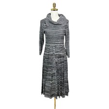 Christopher And Banks Gray Marled Cowl Neck Size M Midi Knit Dress Textured
