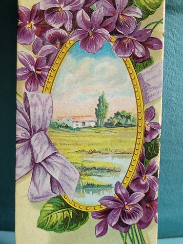 Antique Chocolate Box w Violets Sparrow Empress Chocolates