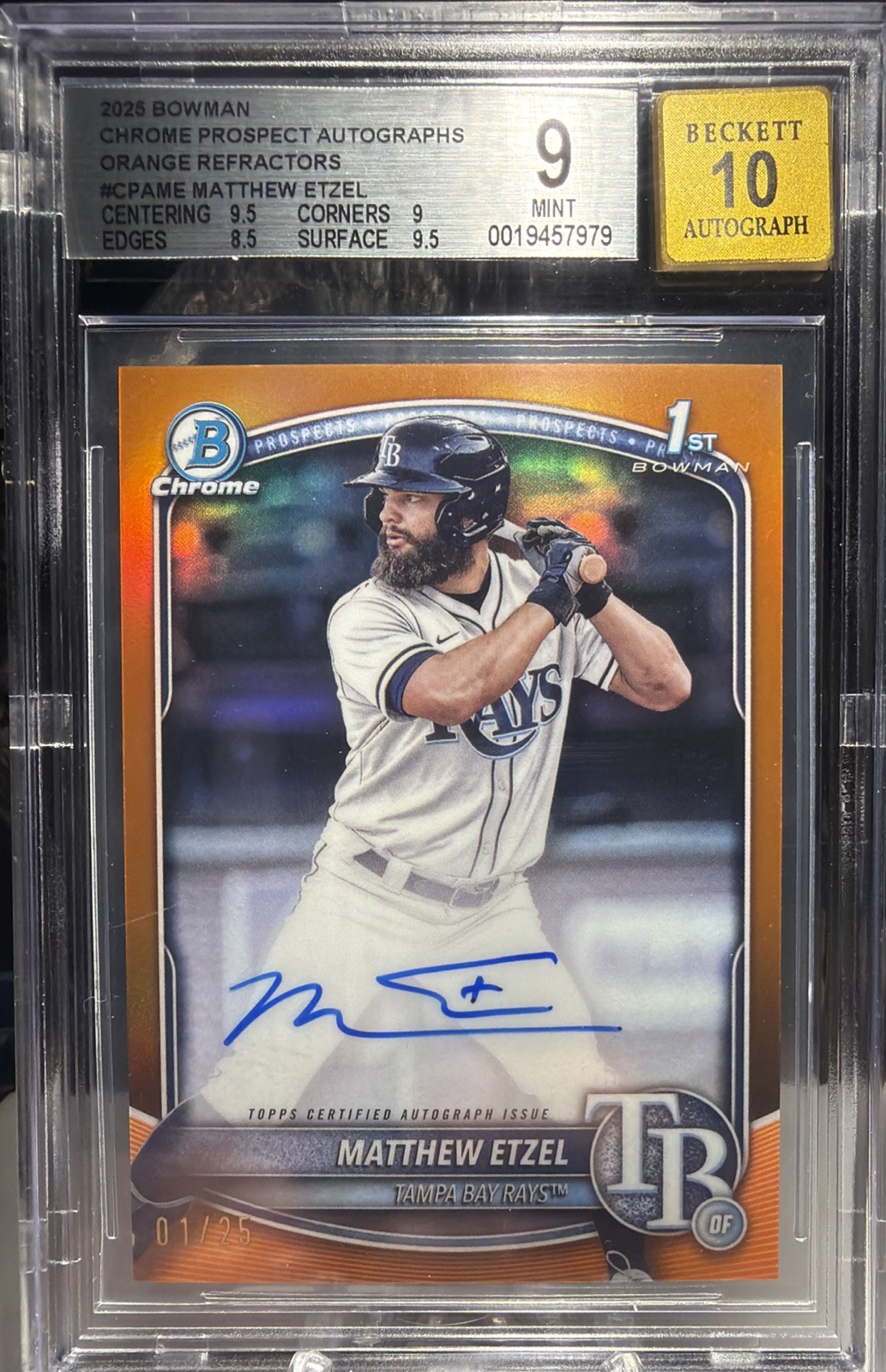 MATTHEW ETZEL 2025 BOWMAN CHROME 1ST TRUE ORANGE REFRACTOR AUTO #1/25 #CPA-ME