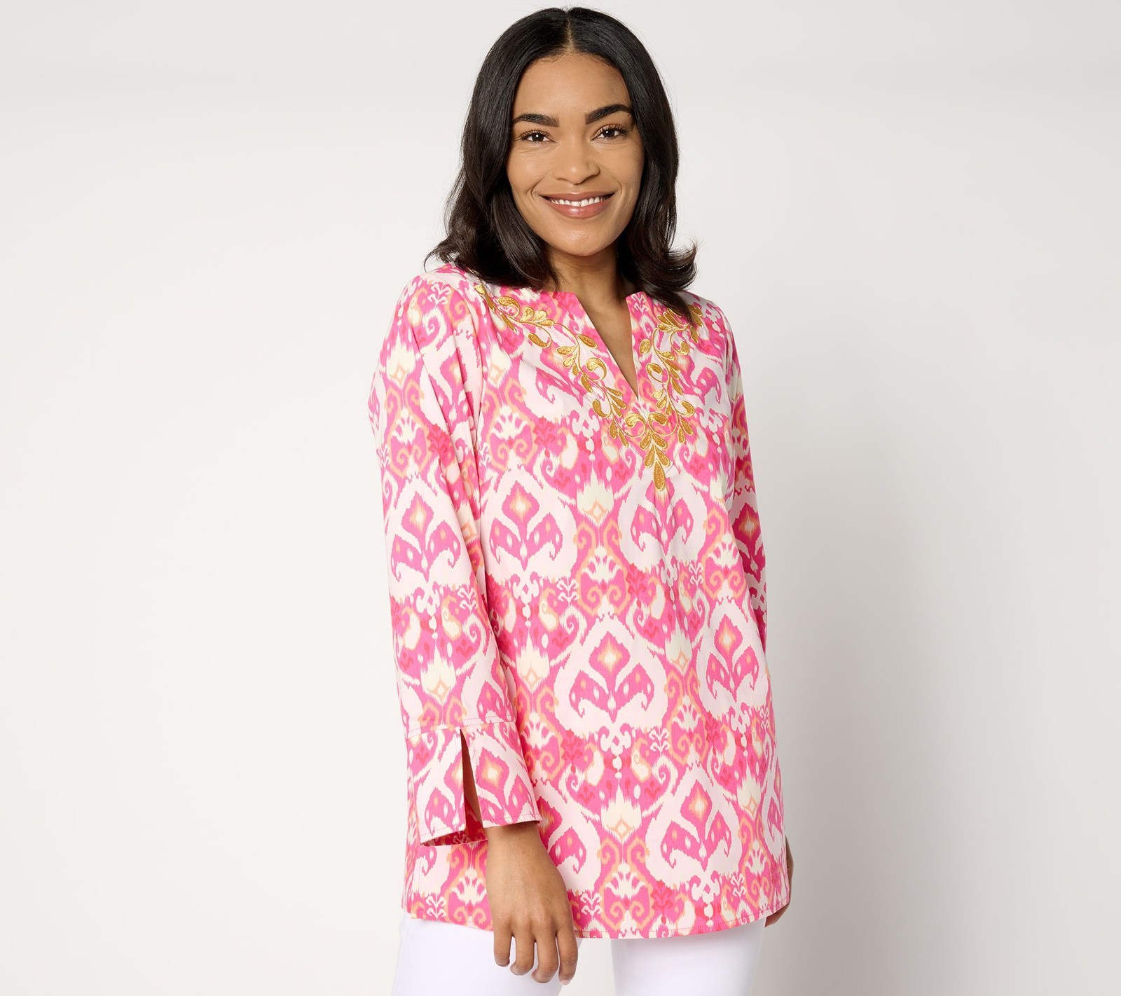 Bellisima by Kim Gravel Women's Top Sz L Ibiza Ikat Boutique Ballet Combo
