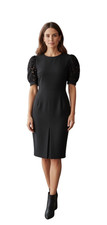 Vtg Saks Fifth Avenue 80s ILGWU Cutout Puff Sleeve Pleated Little Black Dress SM