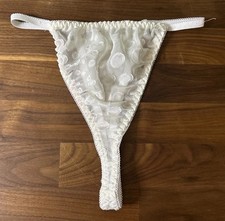 VTG Silky String Sheer Thong Panties MEDIUM White Bridal Secret Treasures Y2K