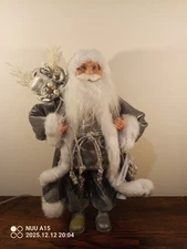 Decorative Standing Santa Claus Gray White Silver Tones Holiday Decor Christmas