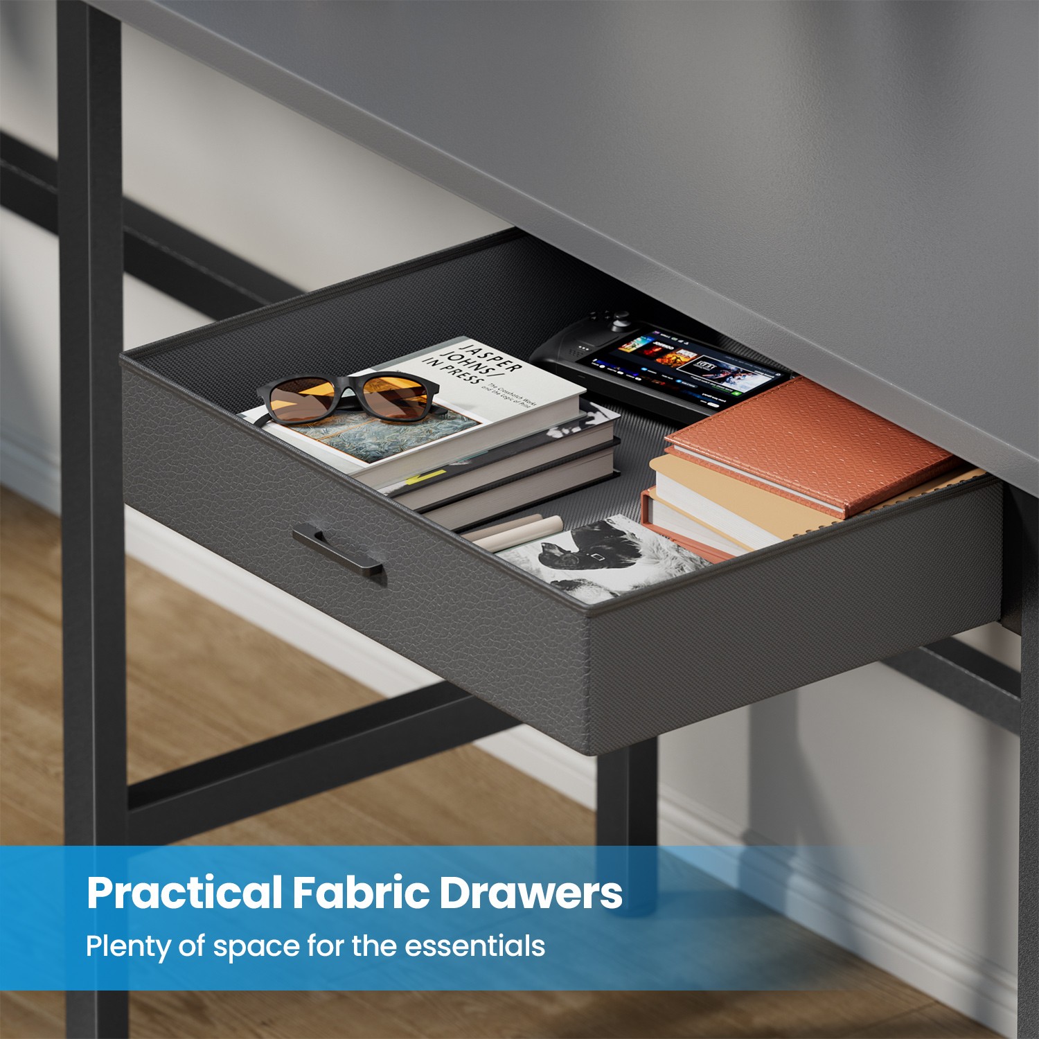 59 inch L Shaped Gaming Desk with LED light & Power Outlets, PC Desk with Drawer