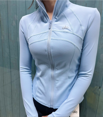 Alo Yoga Women's Stand Collar Zip Up Jacket Blue Activewear Size
