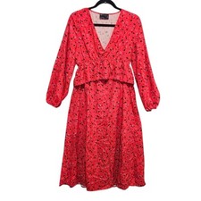 Asos Design Ruffle Front Midi Dress with Splits in Red Size US 6