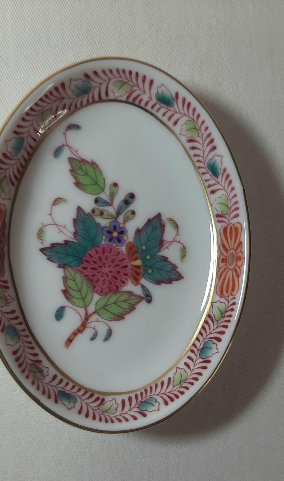 Herend Hungary Small Multicolor Flower Trinket Pin Dish  3” x 2-1/2” x 1/2” 