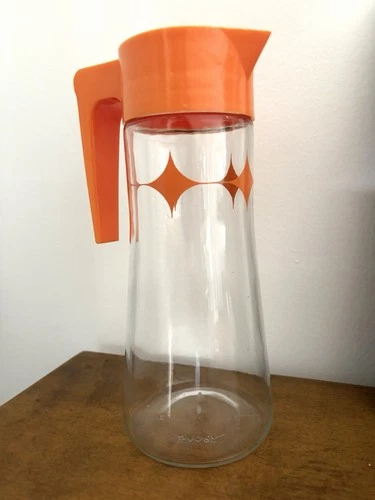 Vtg  Anchor Hocking Tang Glass Carafe Orange Juice Pitcher Atomic Diamond Star