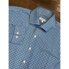 Peter Millar Button Down Shirt Mens L Blue Plaid Check Long Sleeve Stretch