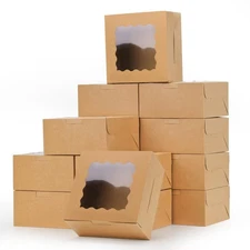 80pcs Brown Bakery Boxes with Window, 6x6x3 Inches Small Cookie Boxes for Tre...