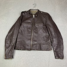 Vintage Cafe Racer Leather Motorcycle Jacket Men 38 Brown Talon Zippers 50s 60s