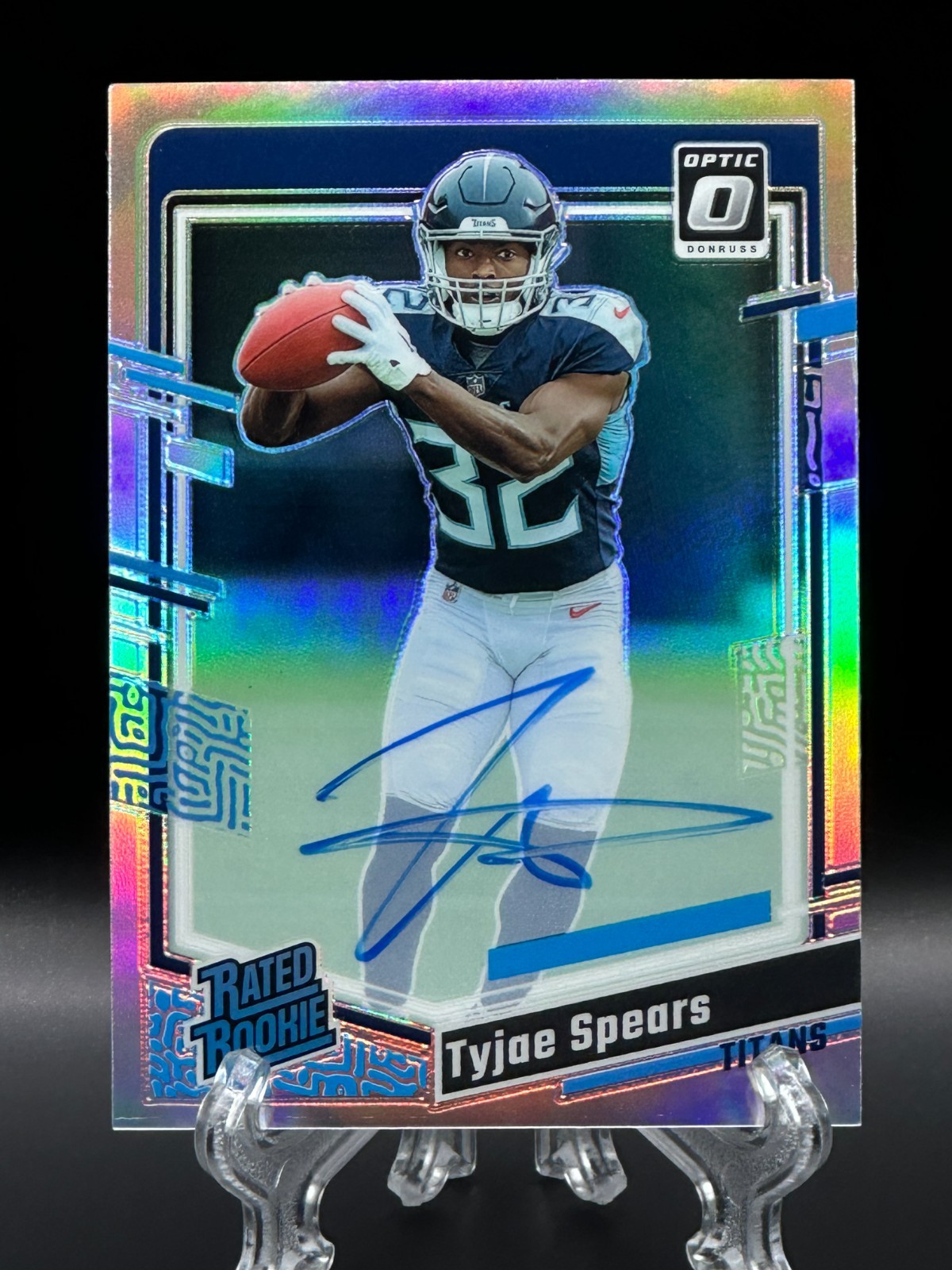 Tyjae Spears 2023 Panini Donruss Optic Rated Rookie Auto Holo Prizm /150 RC #297