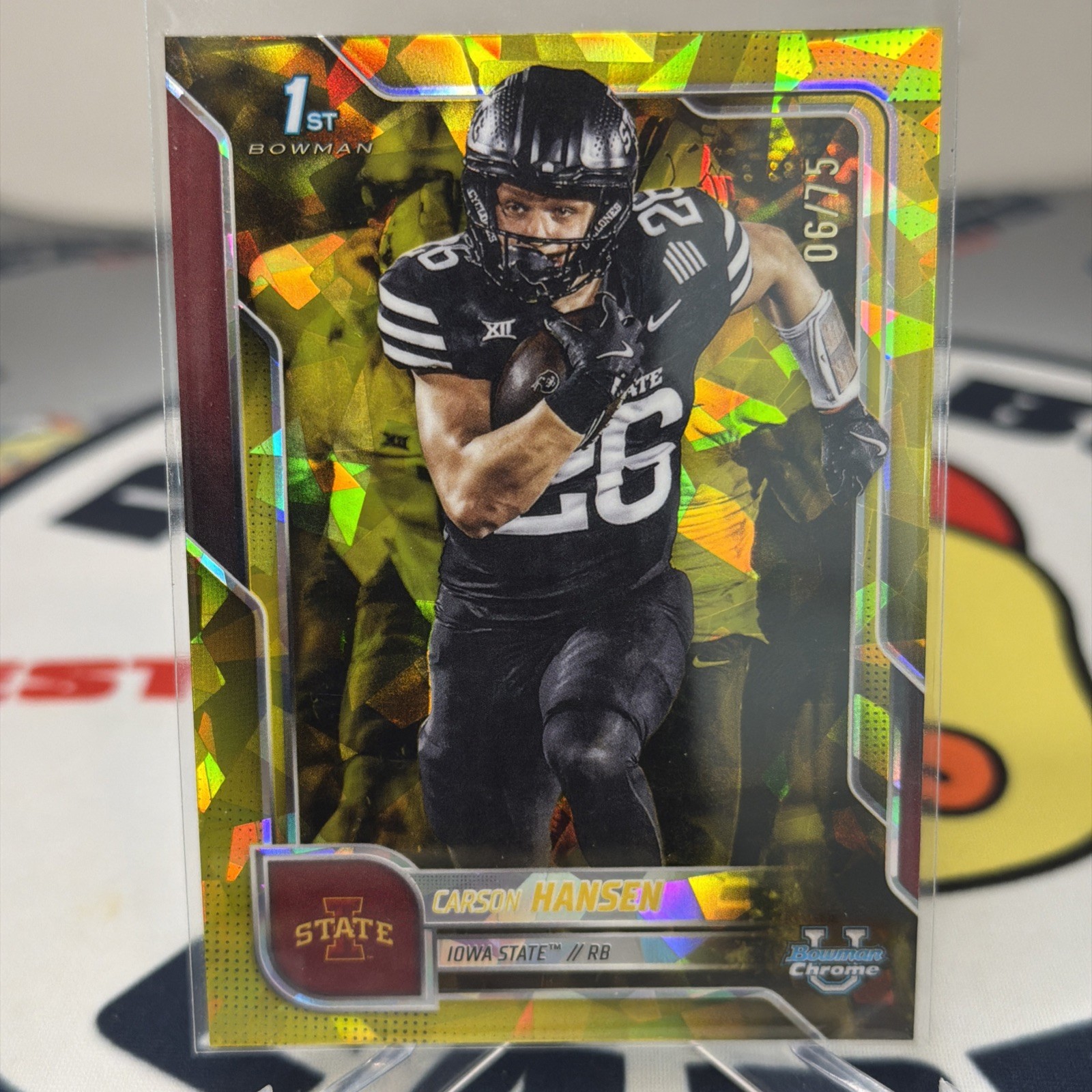 Carson Hansen 2025 Bowman UC Football Sapphire #55 Yellow /75 1st Iowa State