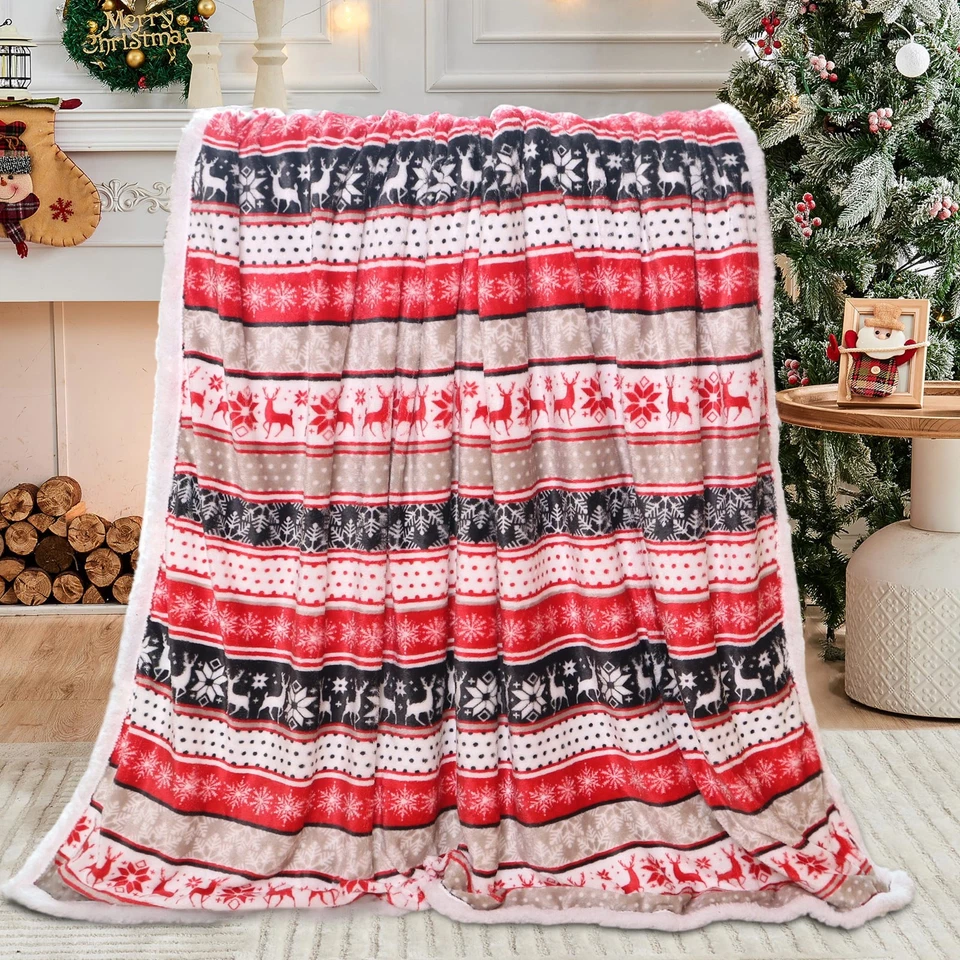 Hitime Suave Navidad Manta Sherpa Fleece Manta para Decoración de Navidad Foto 2 de 4