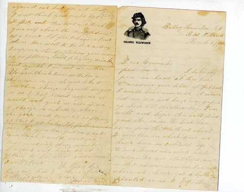 Civil War Patriotic Lettersheet Used with letter Col. Ellsworth