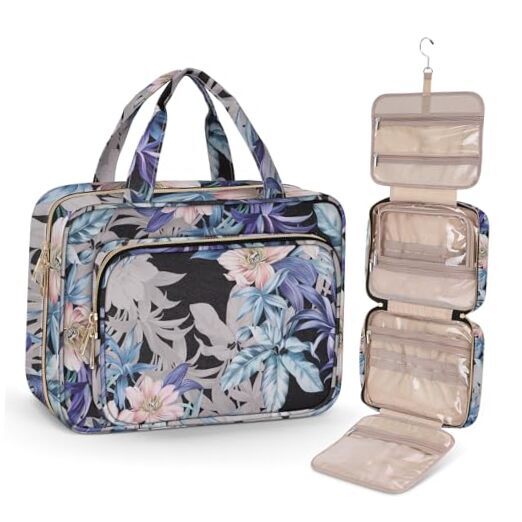 Toiletry Bag for Women Cosmetic Travel Bag, Hanging Toiletry Large Black+Brown-image