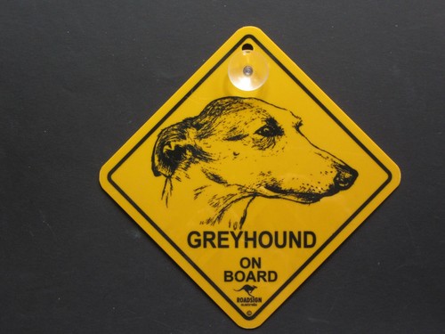 GREYHOUND ON BOARD CAR SWINGER SIGN FOR WINDOW WITH SUCKER - Picture 3 of 3