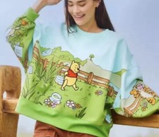 Disney Parks Embroidered Winnie the Pooh Pals Garden Pullover Sweatshirt Sz L