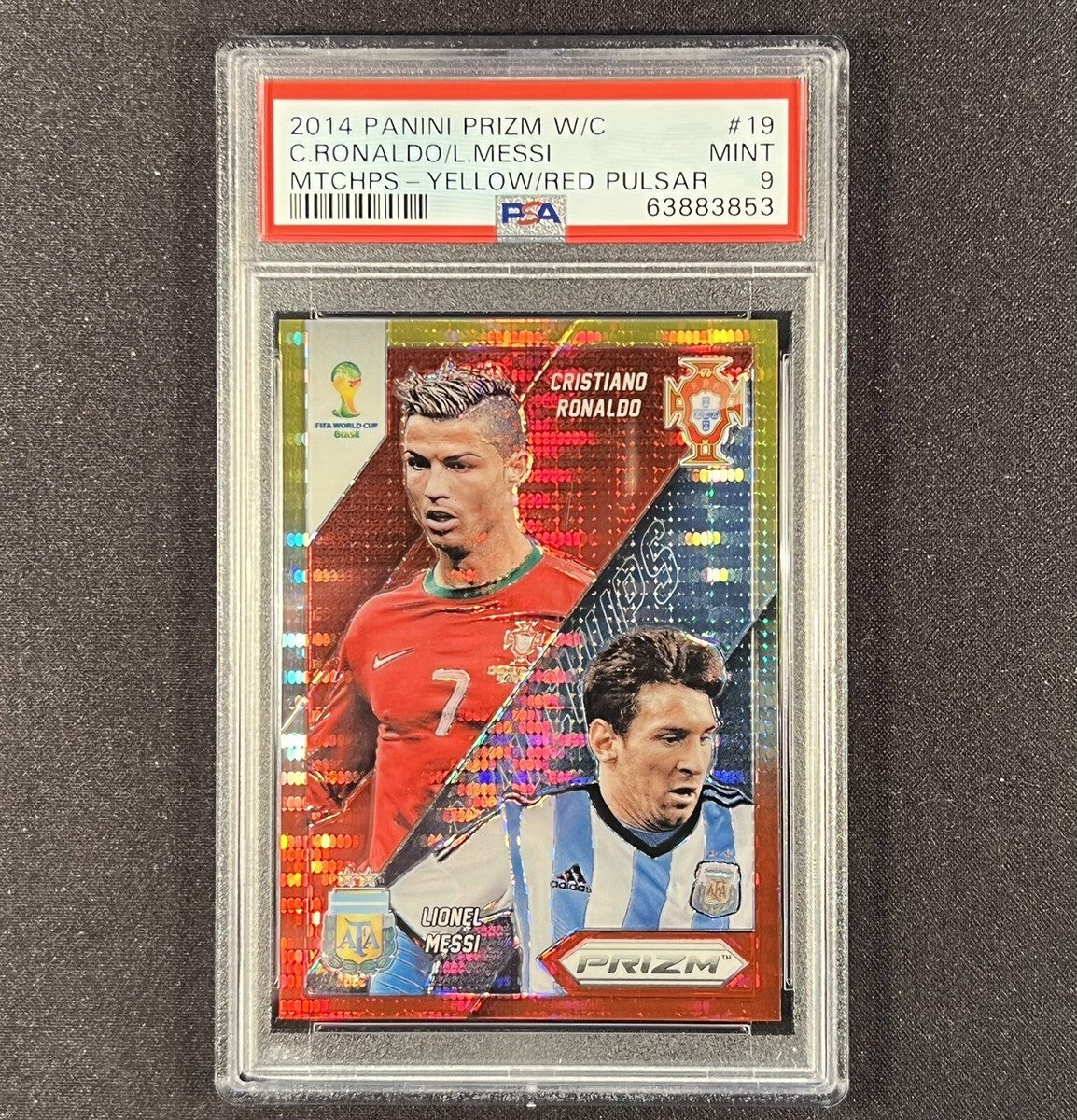 RONALDO & MESSI 2014 Panini Prizm Matchups Yellow/Red Pulsar