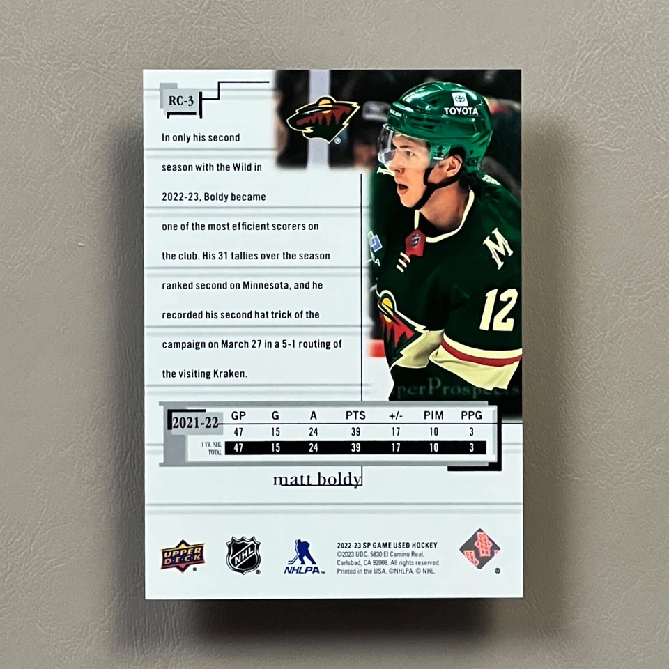 2022-23 SP Game Used MATT BOLDY RC #/999 Retro Rookies Crossover (RC-3) - Wild - Image 4 of 4
