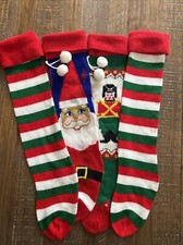 Vintage Knit Christmas Stockings 24  Santa Snowman Lot of 4