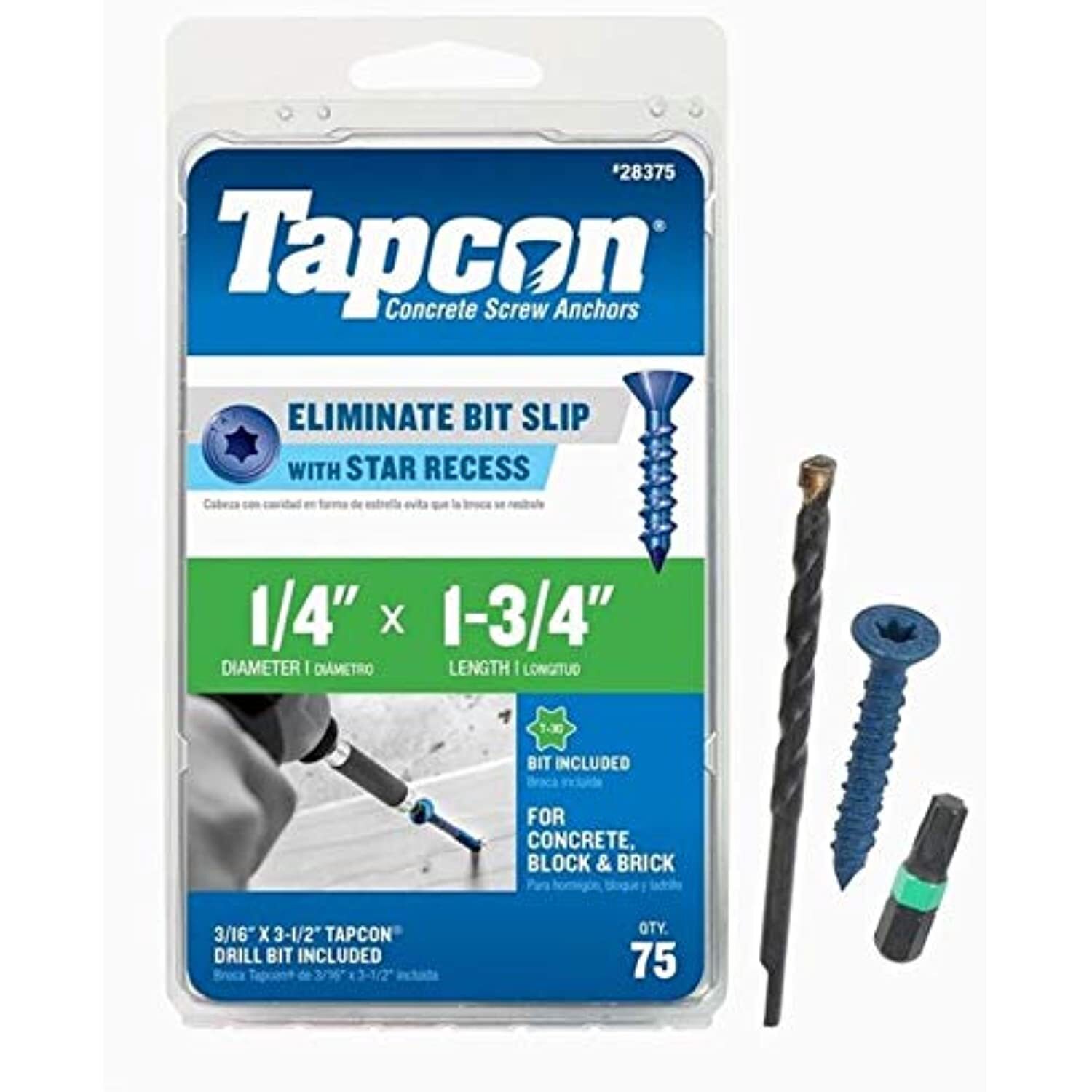 Tapcon 28375 1/4x1-3/4 Blue Star Drive Bugle Head Concrete Anchors 75 ...