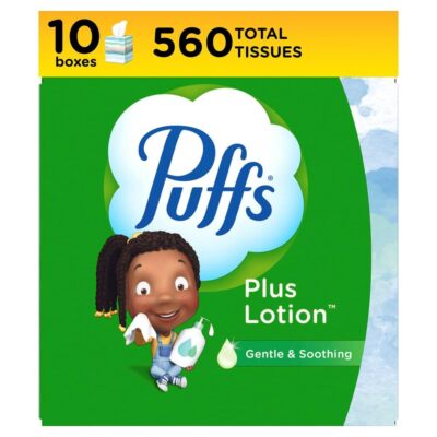 Puffs Plus Lotion Facial Tissues 56 Count Pack Of 10 Softer For Sensitive Skin