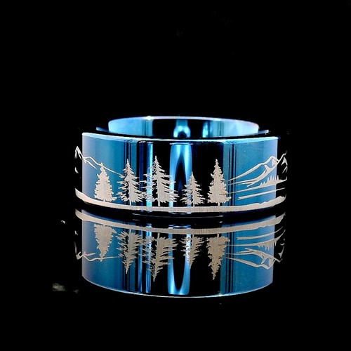 Silber Wolfram Ring mit grünem Achat Meteorit, Pfeil Inlay, Unisex, 8 mm - Bild 7 von 7