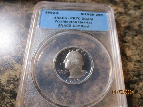 1992-S PROOF WASHINGTON SILVER QUARTER ANACS PR70 DCAM    0003