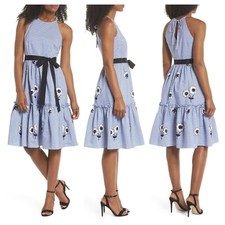 Eliza J. Floral Stripe Fit & Flare Dress Size 8 NWT Women Blue Bow Tie Flower