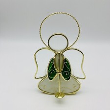 Vintage Stained Glass Angel Votive Tea Light Candle Holder Green White Glass
