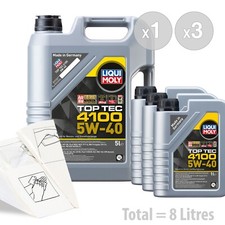 Car Engine Oil Service Kit / Pack 8 LITRES Liqui Moly Top Tec 4100 5w40 8L