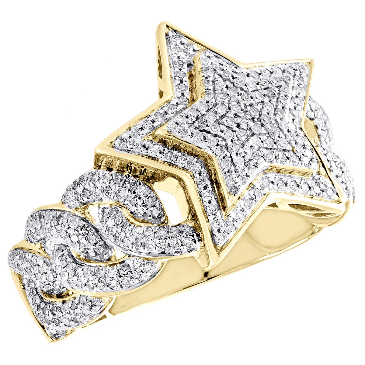 10K Yellow Gold Round Diamond Super Star Statement 17mm