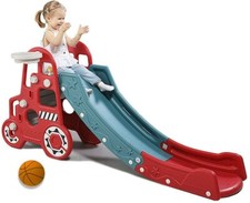 3 in 1 Toddler Climber Swing Set Kids Play Slide Playset Basketball Hoop Long