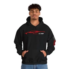 C8 Corvette Hoodie - Red Silhouette Patriotic USA Flag - 5 Colors Sizes S-5XL