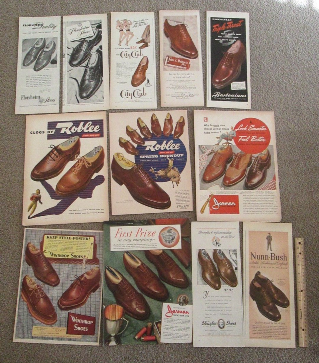 LOT OF 12 1940's MEN'S SHOES PRINT ADS Vintage Magazine Fashion