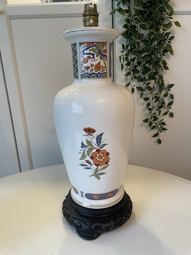 Large Vintage Chinese Ginger Lamp White Chrysanthemum Floral Cottage Light 19" - Picture 2 of 6