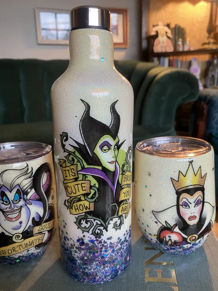 Bedazzled Glitter Disney Villains Tumbler Water Bottle Ursula Maleficent  - Image 4 of 4